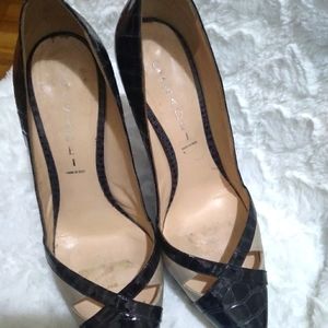 Casadei  platform printed patent heels